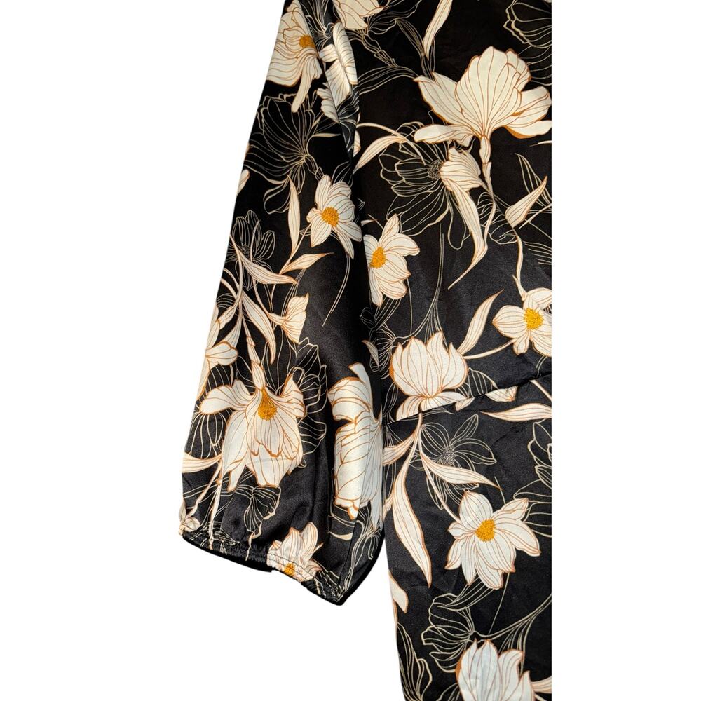 Naif Faux Wrap Satin Dress Women's XL Balloon Sleeve Lilly Floral Wedding Event - Picture 4 of 8